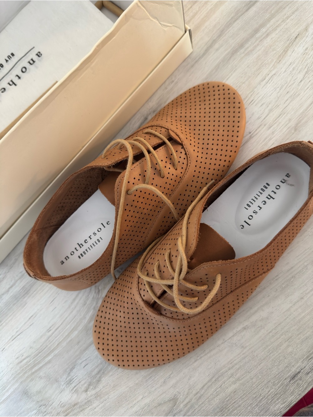 Anothersole Women’s Perforated Lace-Up Oxford — Tan - Picture 5 of 7